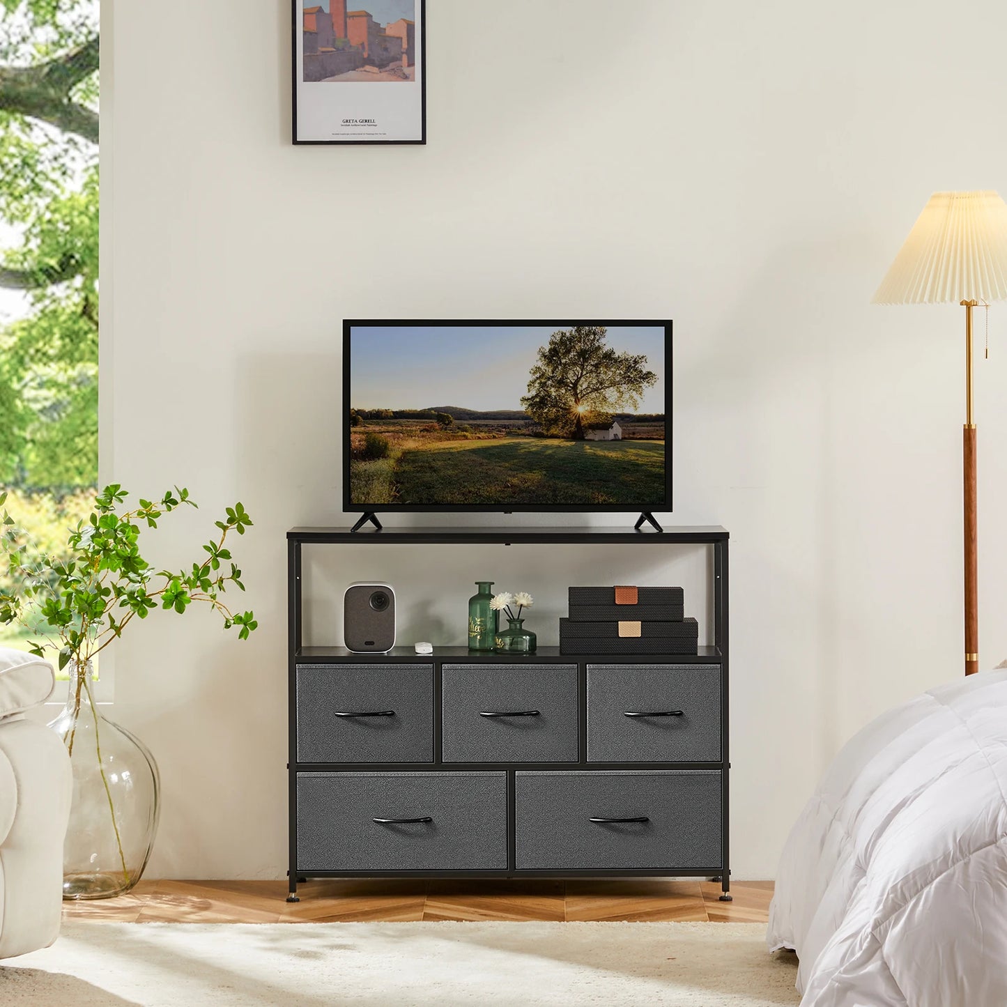 JHK Fabric Drawer Shoe Cabinet With TV Storage
