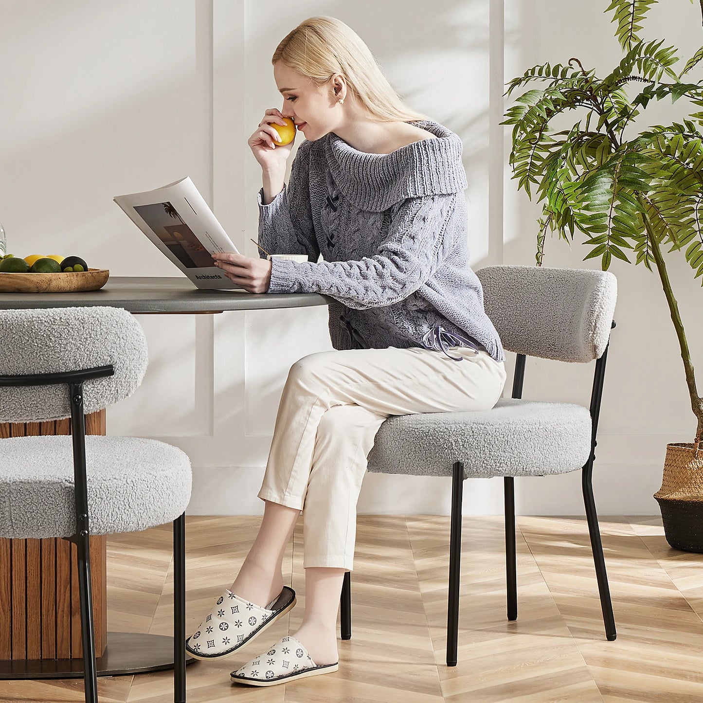 JHK Set Of 2 Ergonomic Round Dining Chairs