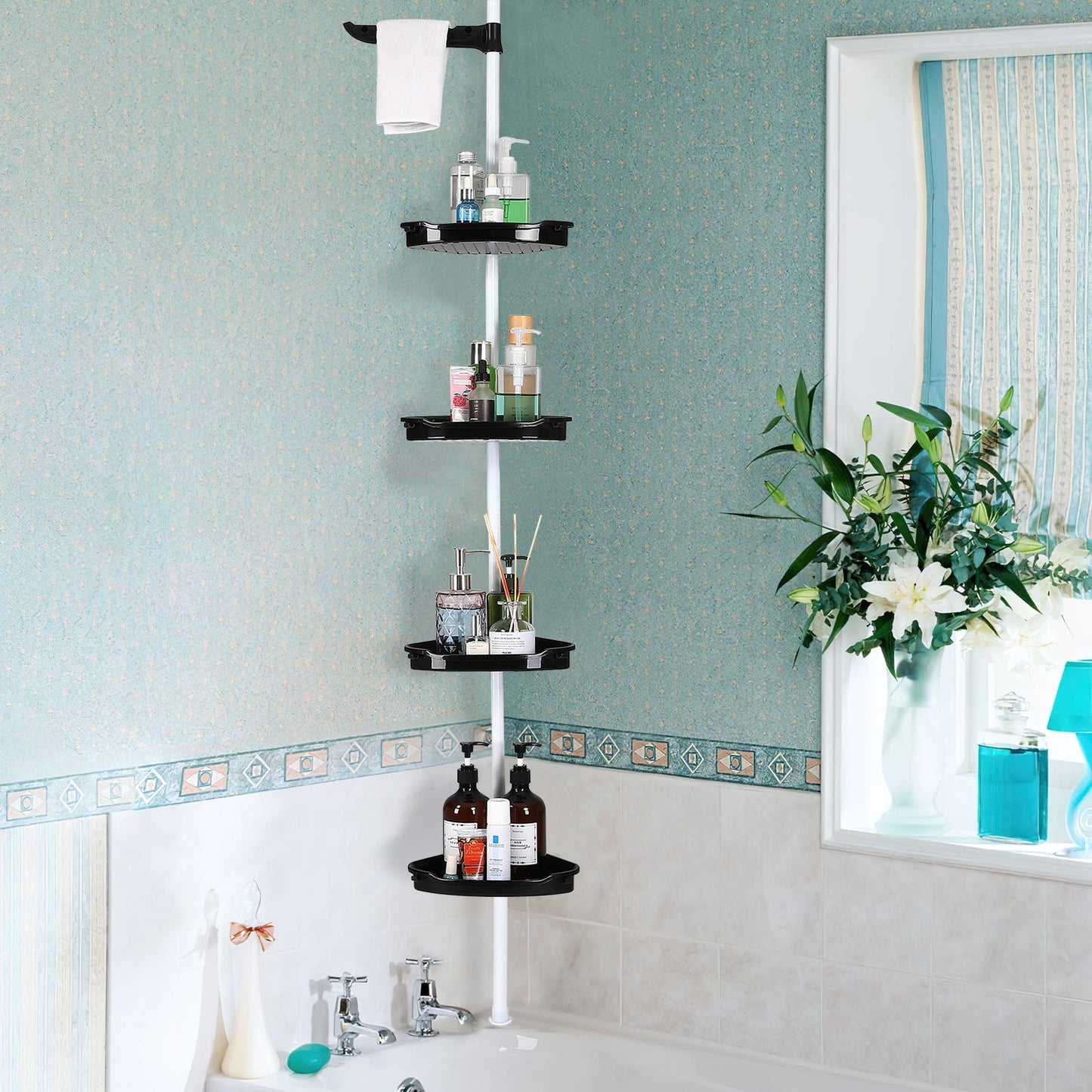 HiMISS Corner Shower Caddy With Tension Pole 4 Tier