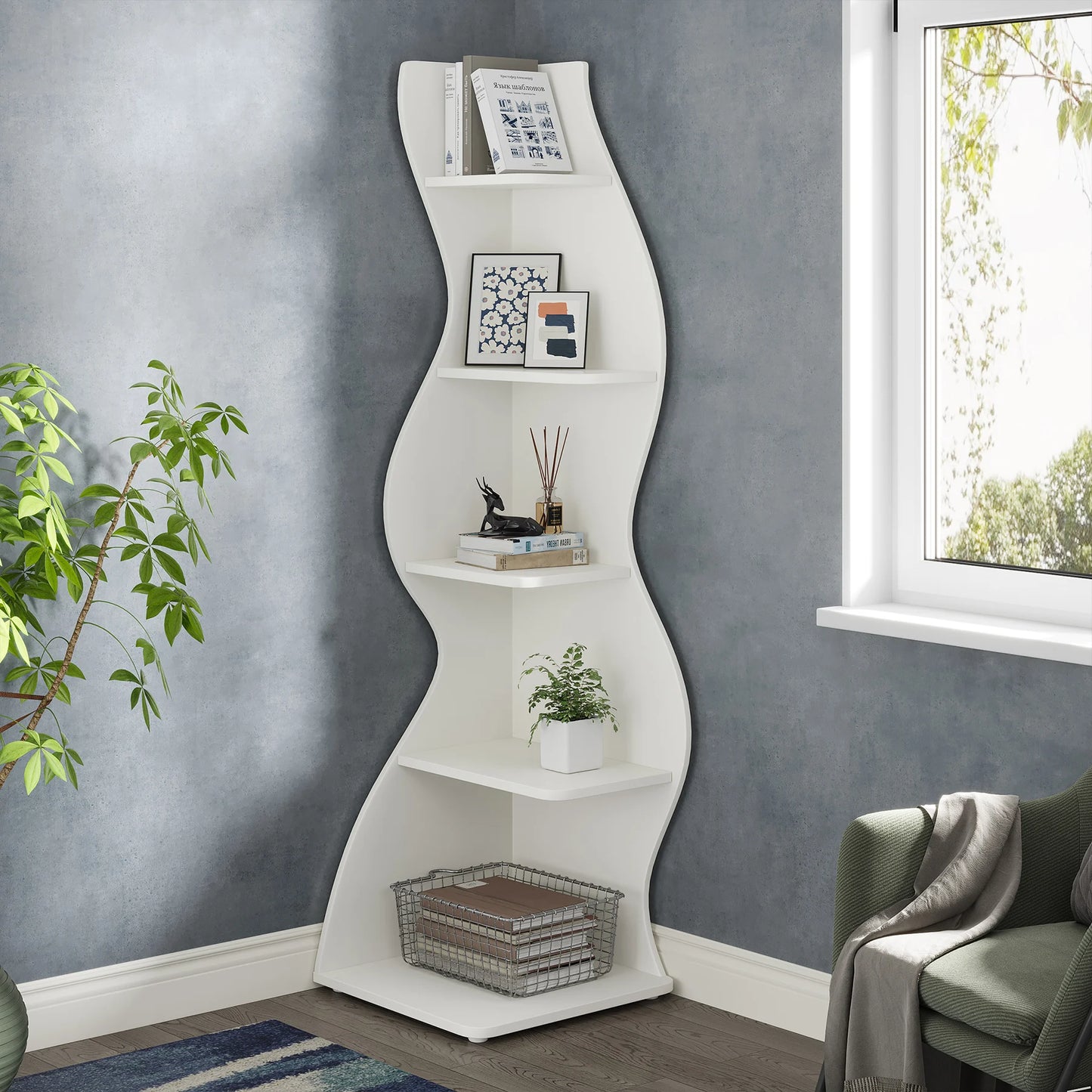 Tribesigns 5 Tier Corner Shelf Wall Bookcase Plant Stand