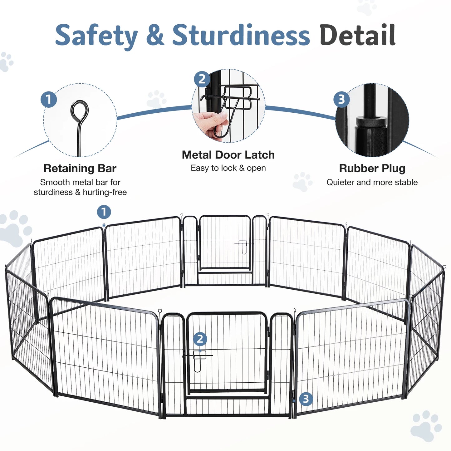 JHK Metal Dog Playpen 12 Panels Foldable Outdoor Fence