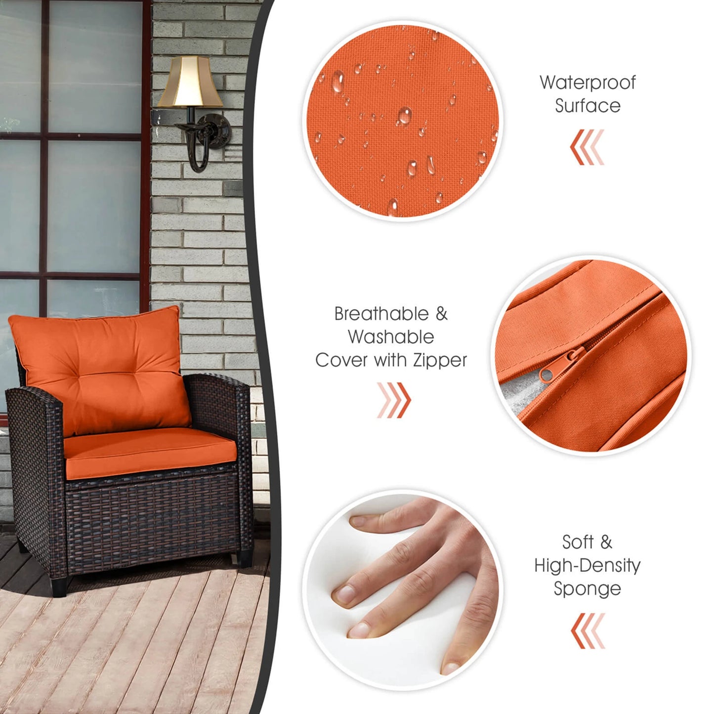 HOMASIS 3 Piece Patio Rattan Cushioned Conversation Set