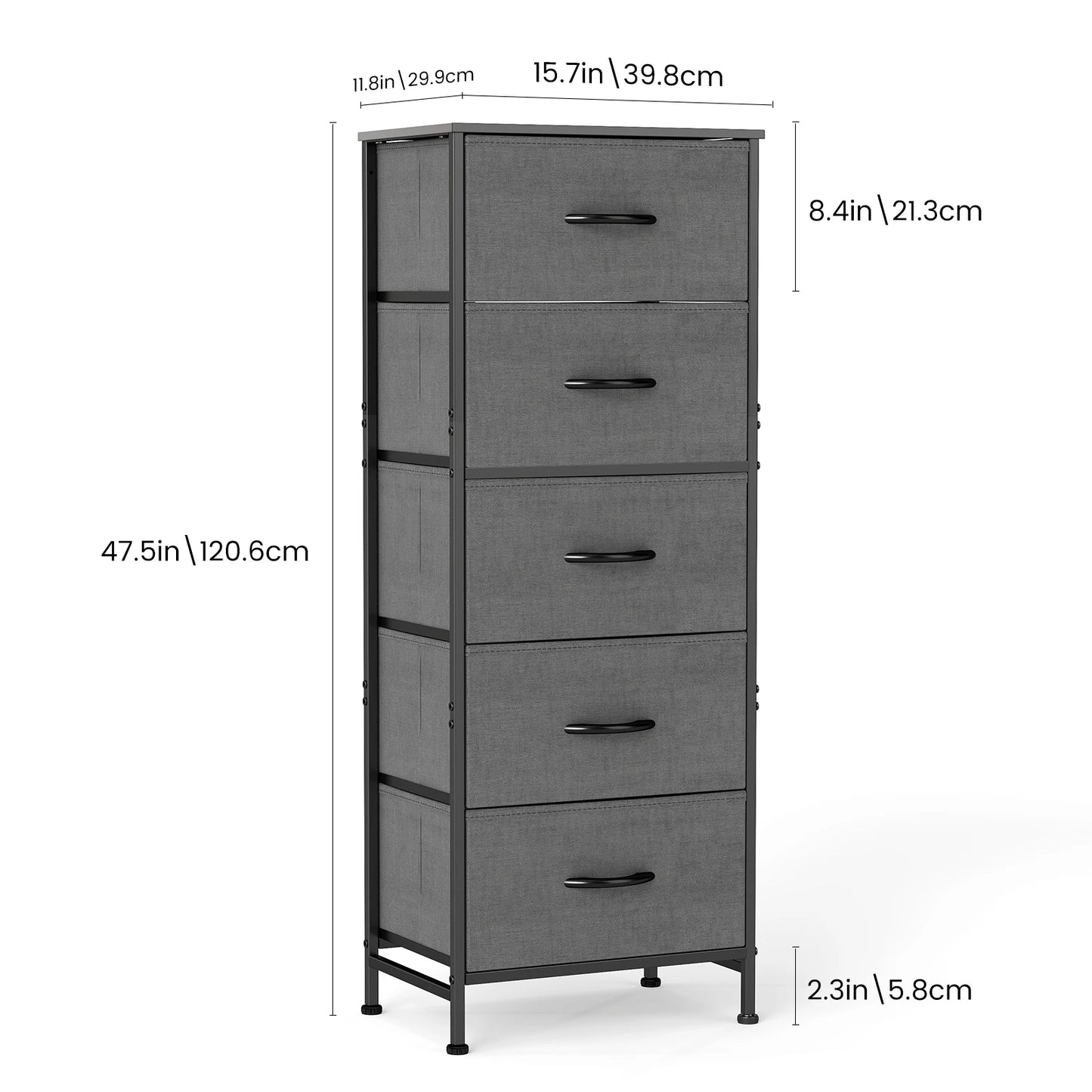 JHK Five Drawer Dresser With Fabric Drawers And Steel Frame