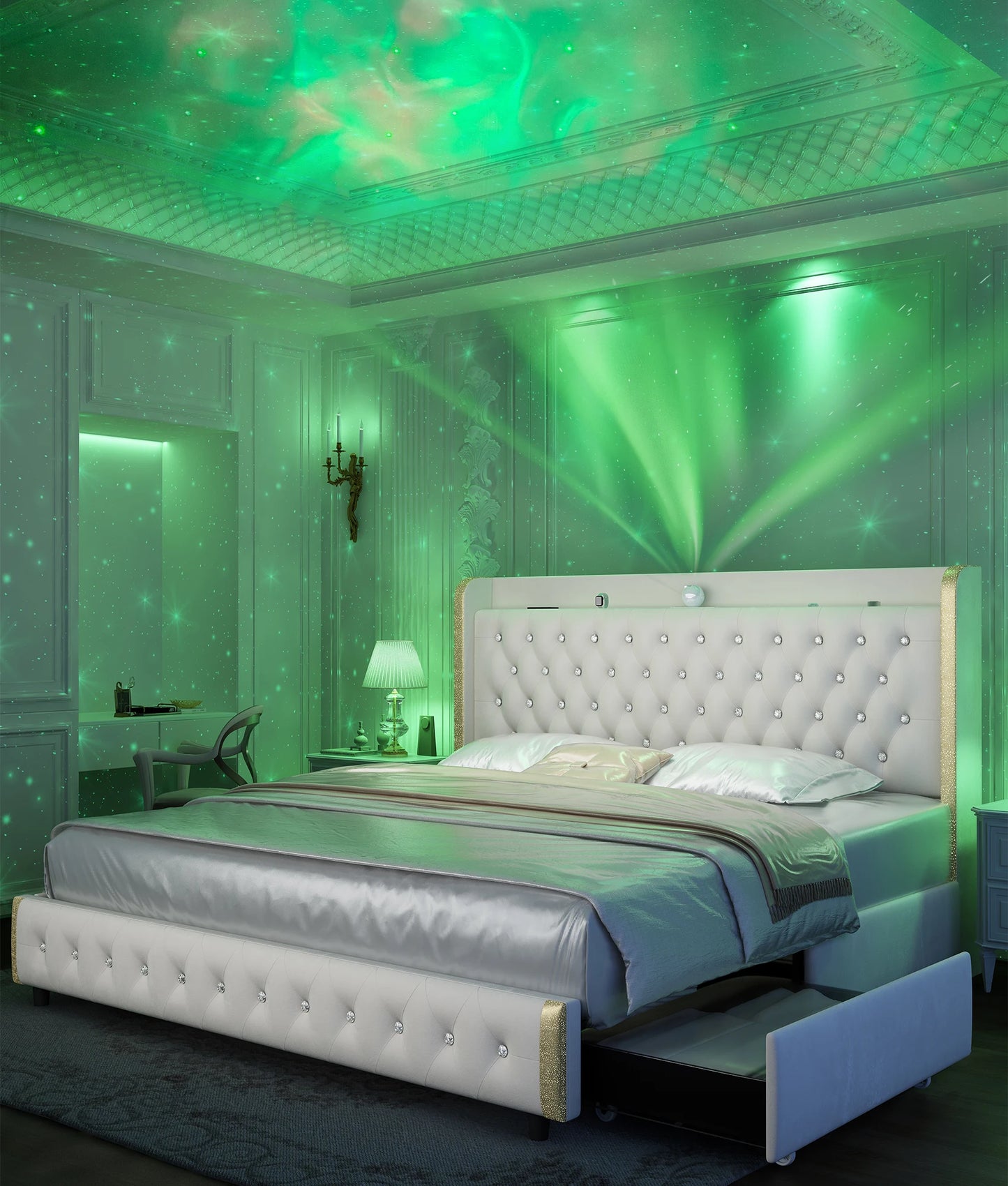 GEGOFORU Queen LED Bed Frame With Galaxy Projector Bluetooth