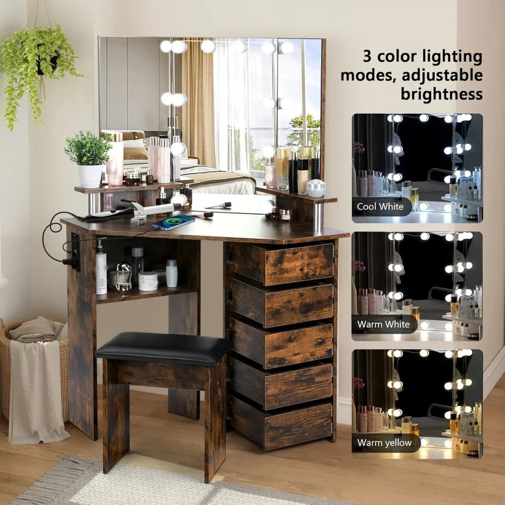 MOYU Vanity With Lights Makeup Desk With Power Outlet