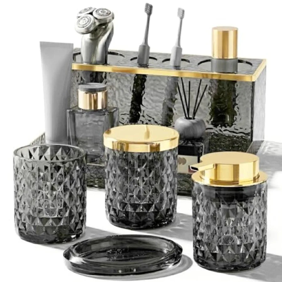 Glass Bathroom 5Pcs Crystal Set Foaming Soap Dispenser