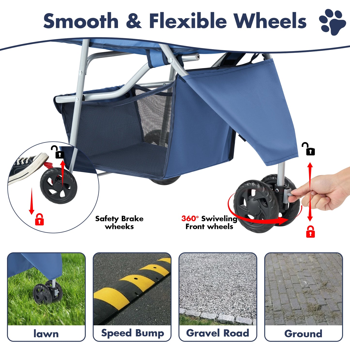 3 Wheel Foldable Pet Stroller With Mesh Windows Cup Holder