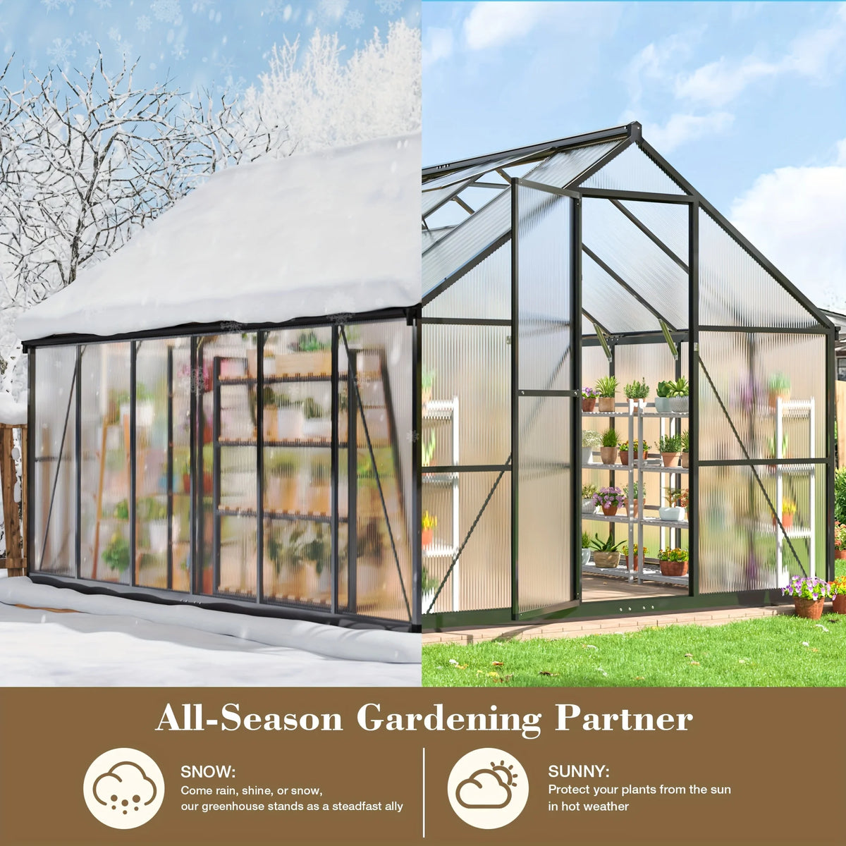 VIWAT Aluminum Frame Polycarbonate Garden Greenhouse