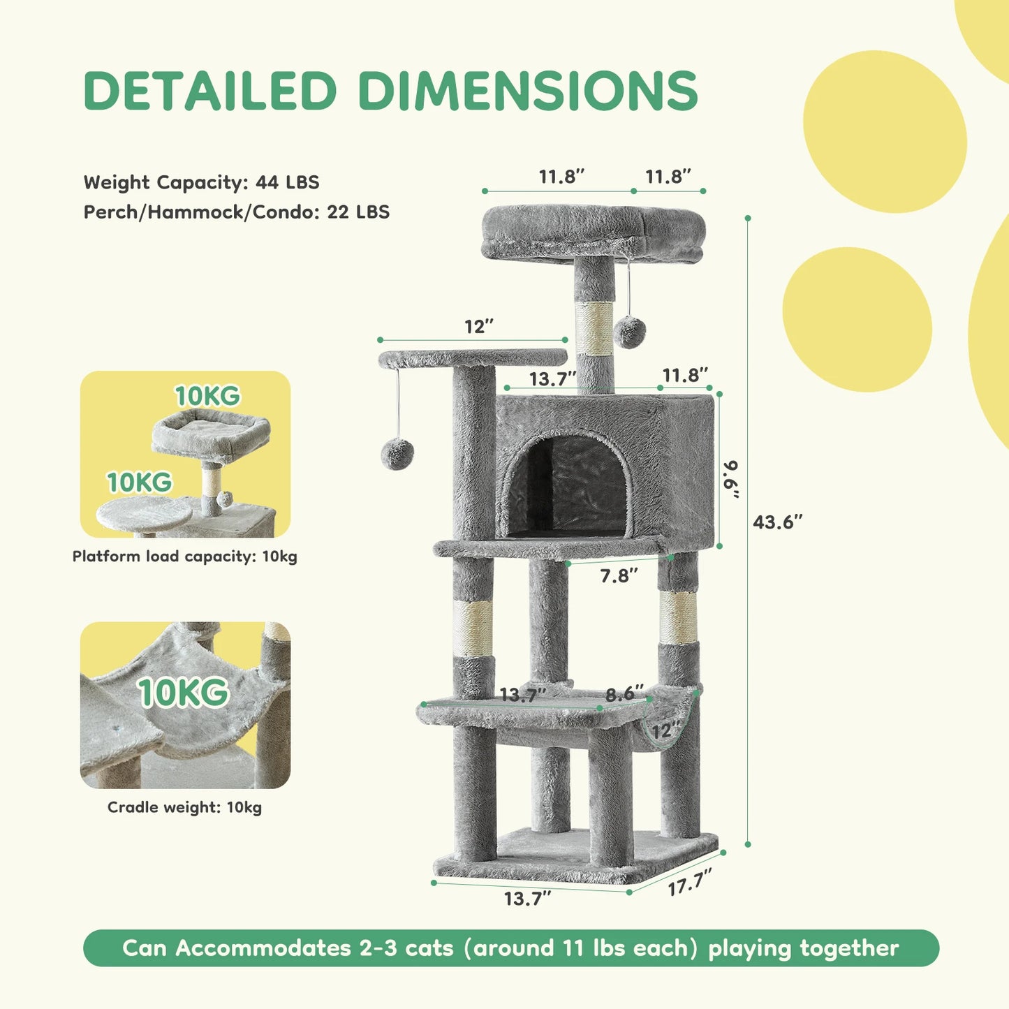 JHK Four-Level Cat Tree Tower For Indoor Multi-Cat Play