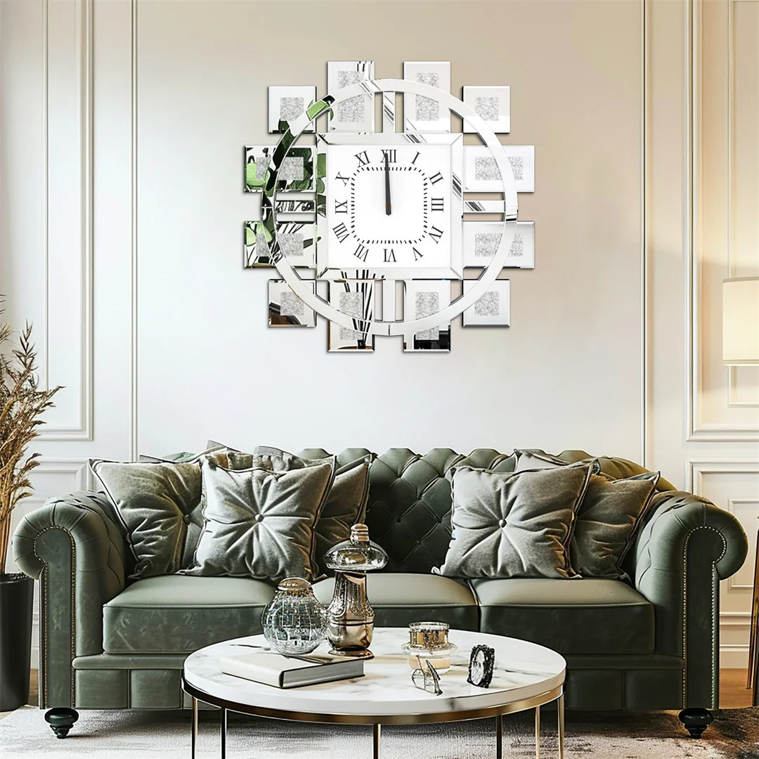 Decorative Wall Clock With Crushed Diamond Crystal Inlay