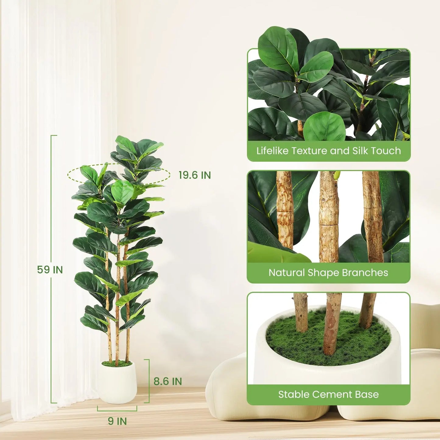 Artificial Fiddle Leaf Fig Tree In White Planter