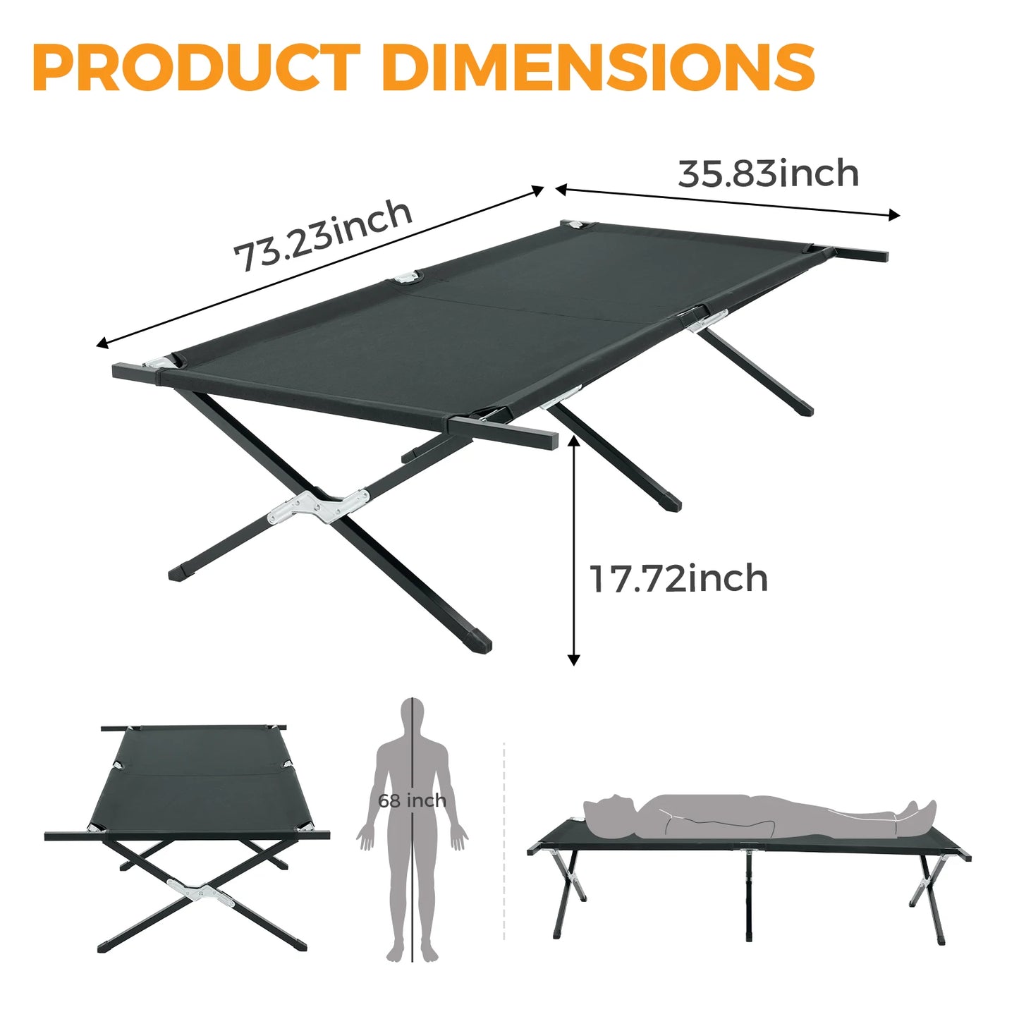 JHK Collapsible Camping Cot Lounge Chair 300 Lbs Capacity