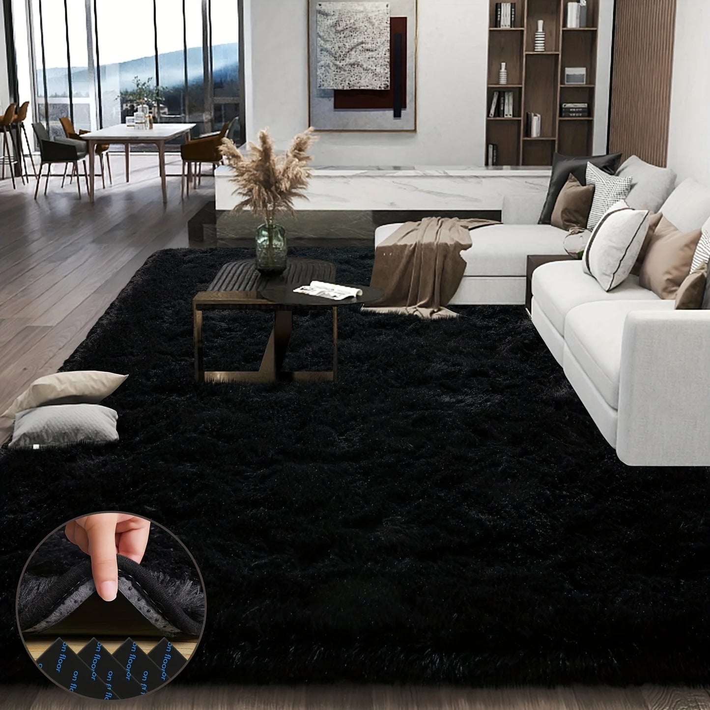 Plush Geometric Aubusson Rug 100 Percent Polyester Black