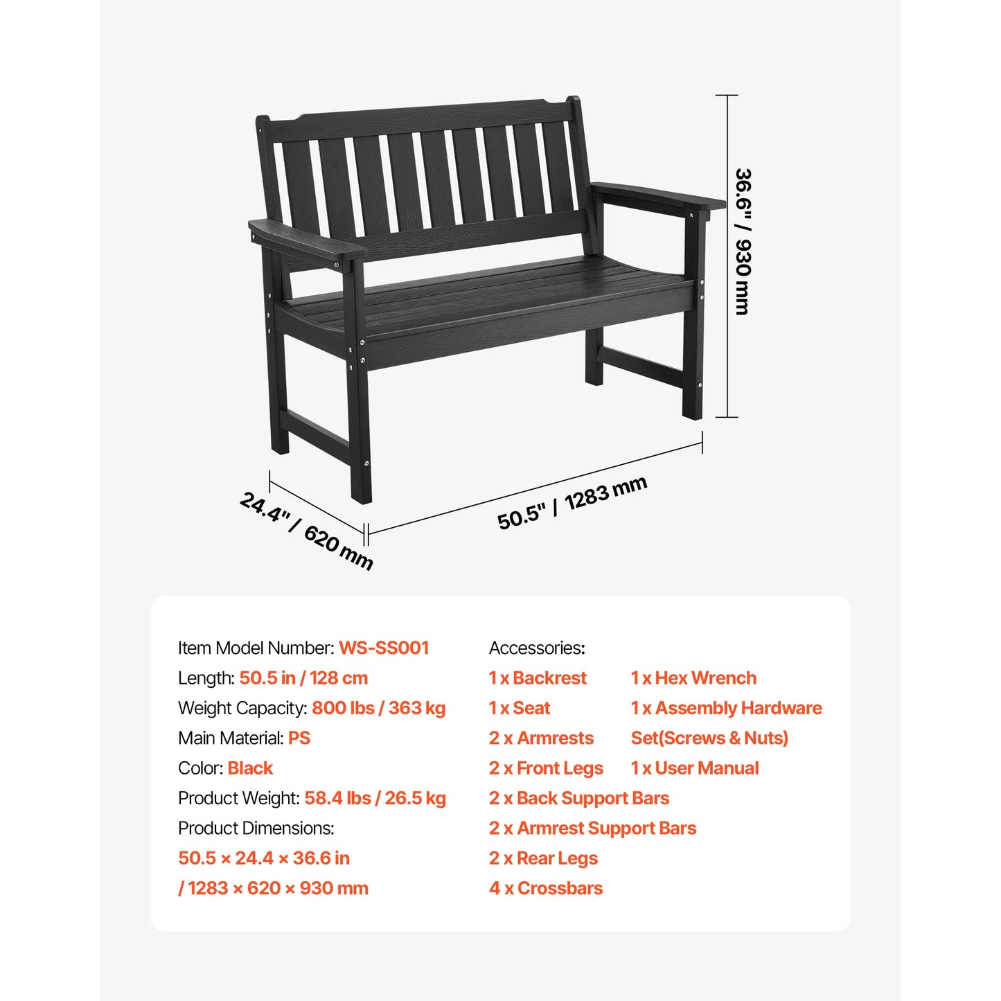 SucceBuy Outdoor Wood And Metal Garden Bench 480 Lb