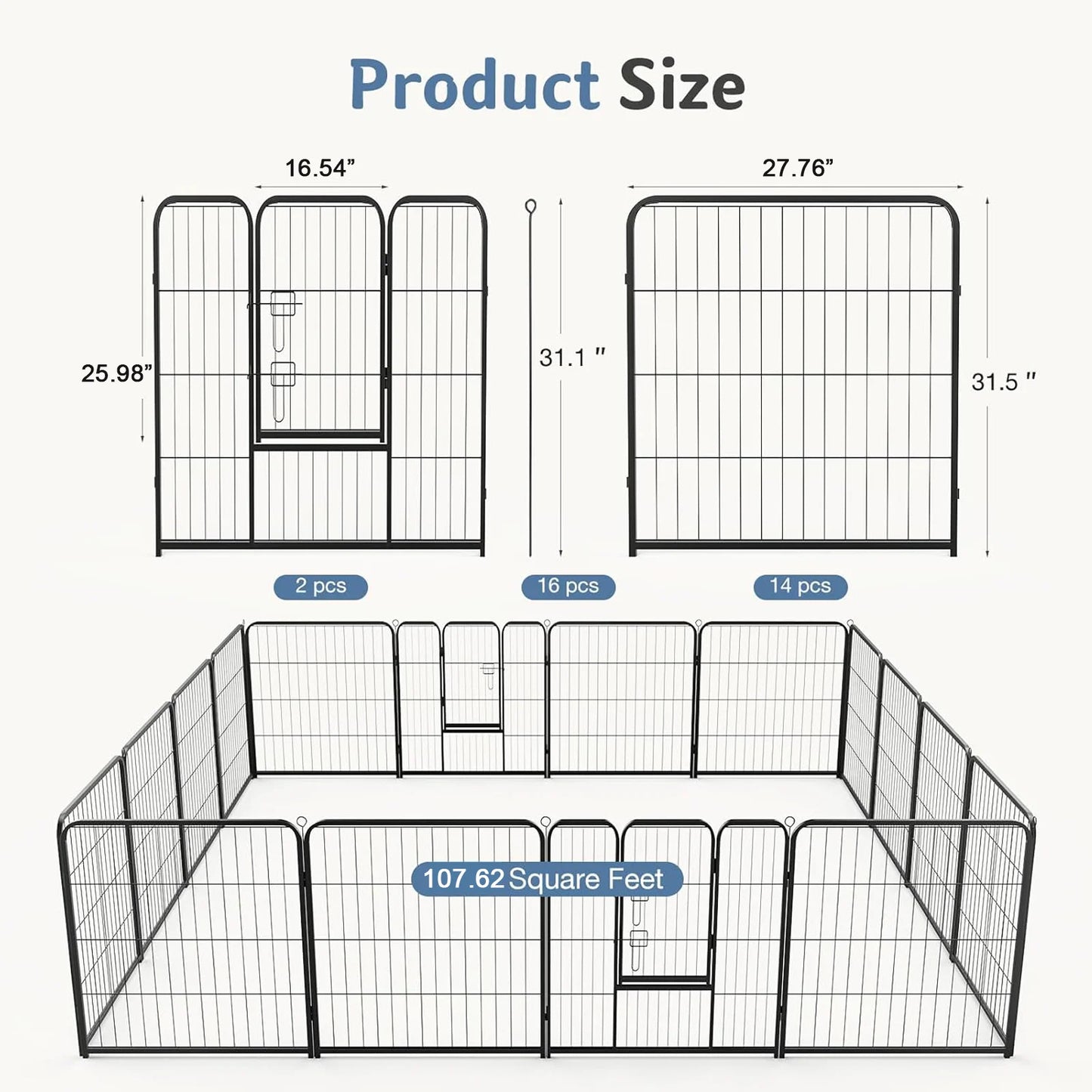 JHK 16 Panel Dog Playpen Metal Fence Indoor Outdoor Use