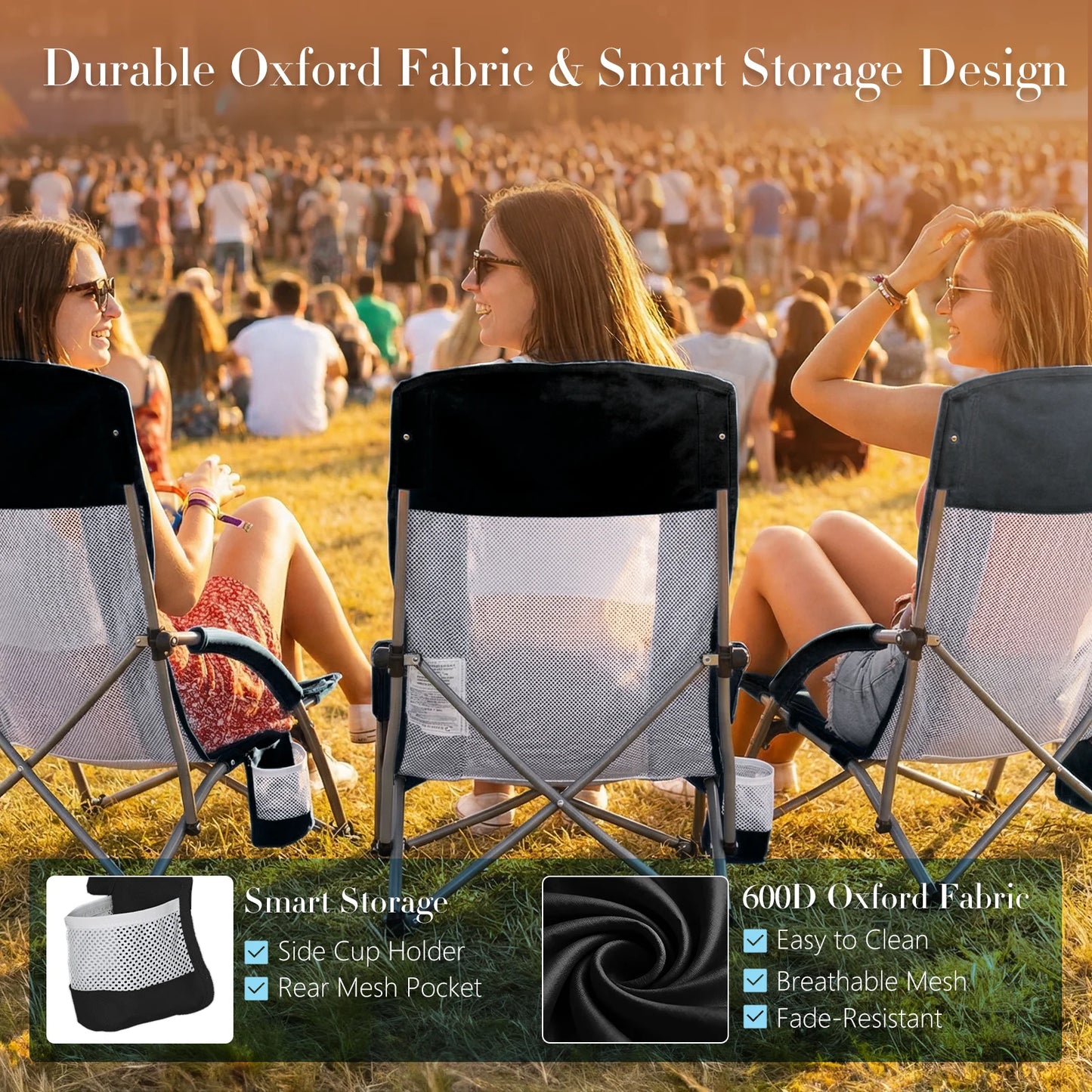 JHK Outdoor Portable Beach Chair With Cup Holder