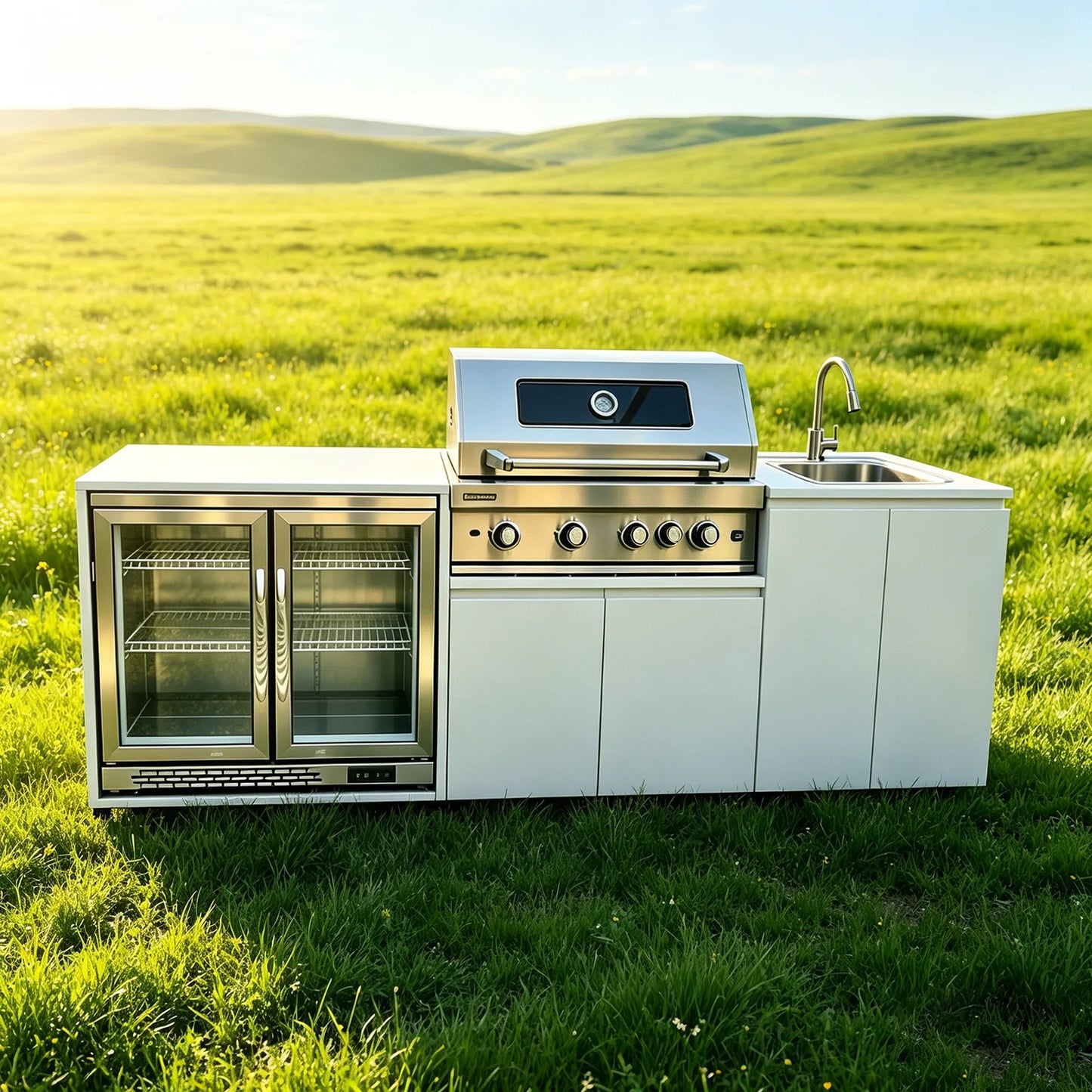Stainless Steel Outdoor Kitchen With Grill Fridge Sink