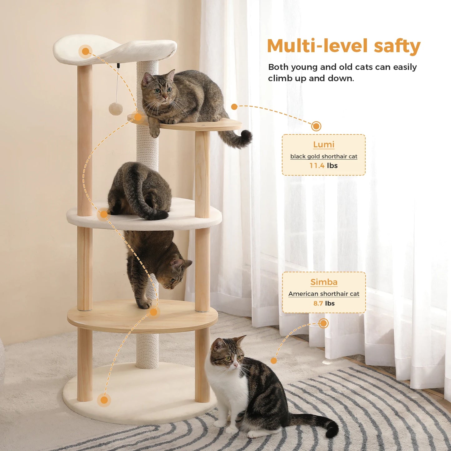 PAWZ Road Wooden Cat Tree Tower With Scratching Posts