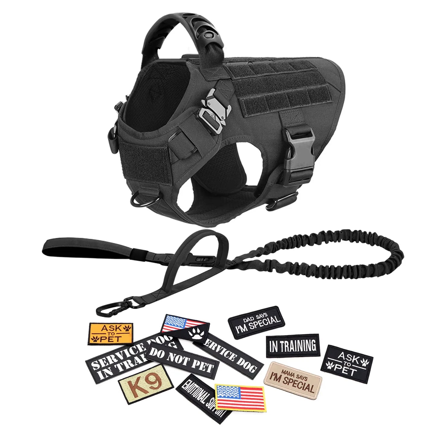 Military Dog Harness Vest Set With Patches For Malinois