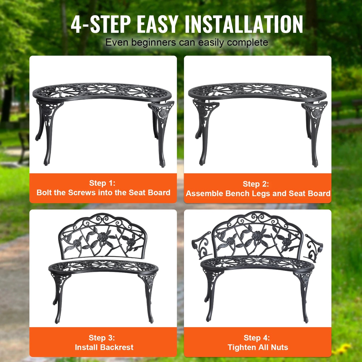 SucceBuy Outdoor Bench Wood And Metal Garden Bench