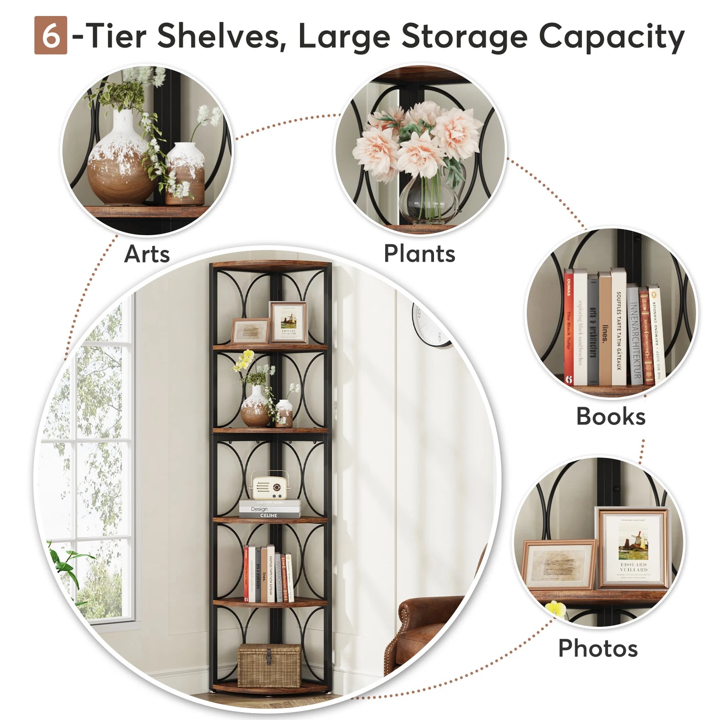 Tribesigns 6 Tier Tall Corner Shelf Storage Rack