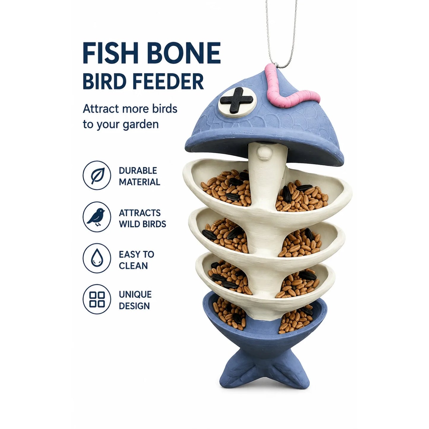 Outdoor Fish Bone Resin Bird Feeder Garden Station