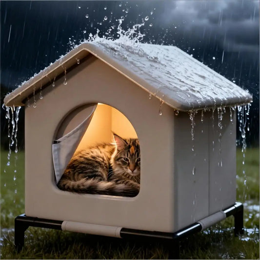 CWV Outdoor Cat House With Mat Waterproof Foldable Shelter