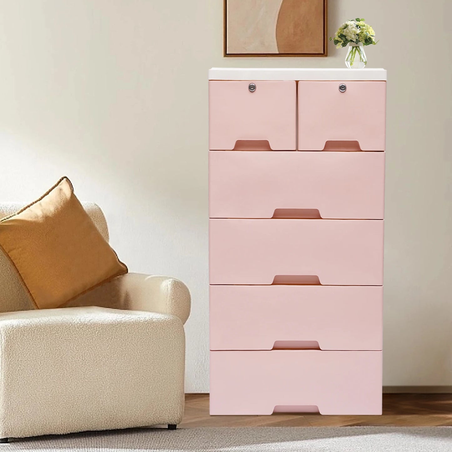 Plastic Six Drawer Dresser Storage Tower For Home Office