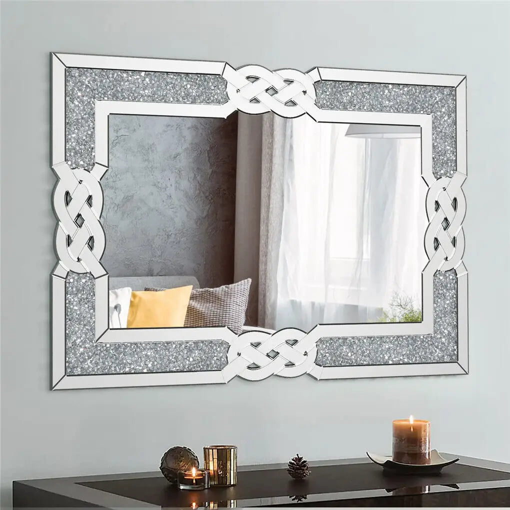 LUVODI Silver Crystal Crush Glass Wall Mirror