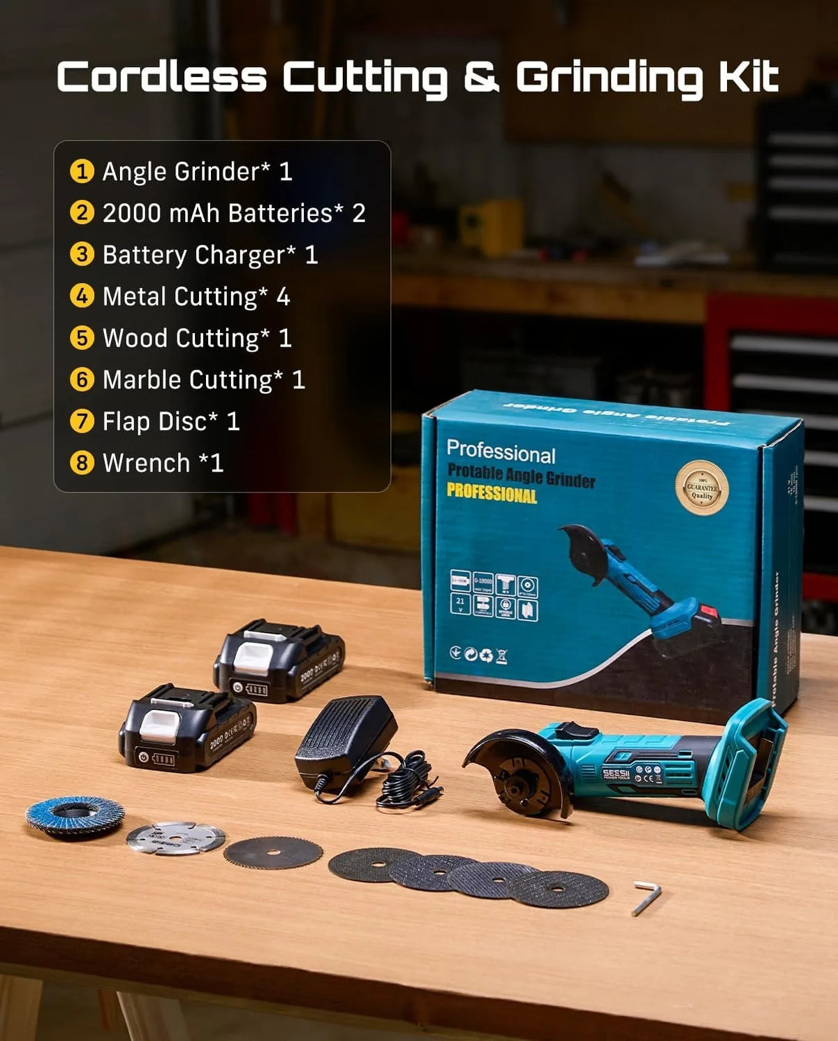 SEESII Cordless Brushless Angle Grinder Tool